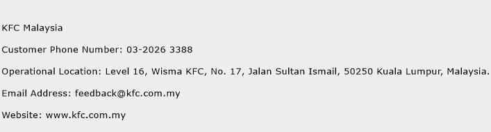 KFC Malaysia Phone Number Customer Service
