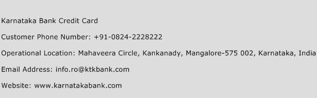 Karnataka Bank Credit Card Phone Number Customer Service