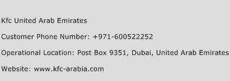 Kfc United Arab Emirates Phone Number Customer Service