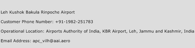Leh Kushok Bakula Rinpoche Airport Phone Number Customer Service