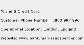 M and S Credit Card Phone Number Customer Service