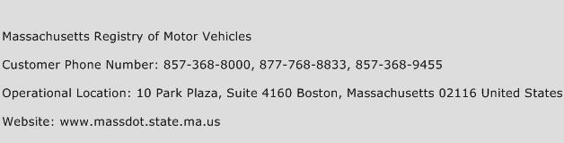 Massachusetts Registry of Motor Vehicles Phone Number Customer Service