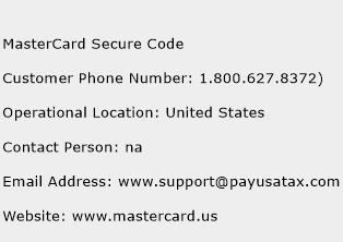 MasterCard Secure Code Phone Number Customer Service