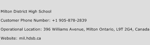 Milton District High School Phone Number Customer Service