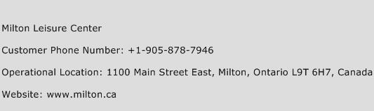 Milton Leisure Center Phone Number Customer Service