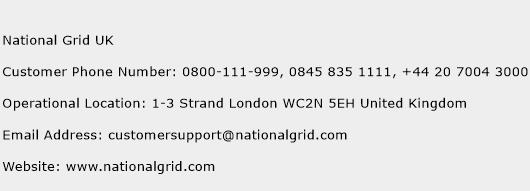 National Grid UK Phone Number Customer Service