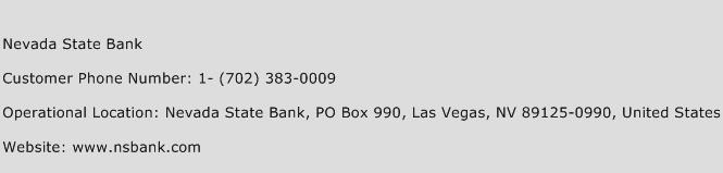 Nevada State Bank Phone Number Customer Service