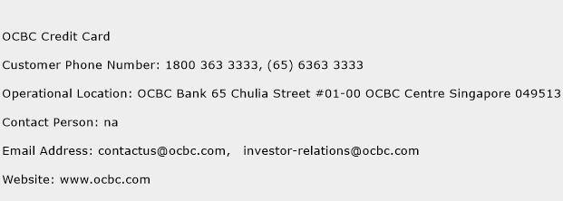 OCBC Credit Card Phone Number Customer Service