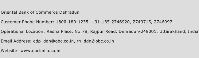 Oriental Bank of Commerce Dehradun Phone Number Customer Service
