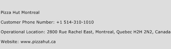 Pizza Hut Montreal Phone Number Customer Service
