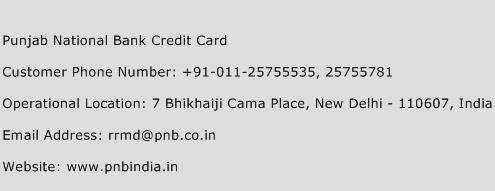 Punjab National Bank Credit Card Phone Number Customer Service