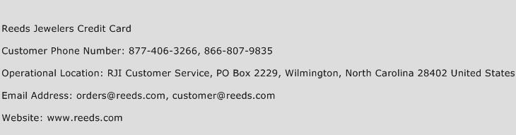 Reeds Jewelers Credit Card Phone Number Customer Service