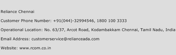 Reliance Chennai Phone Number Customer Service