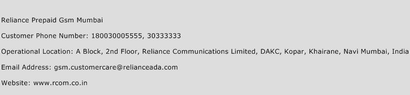 Reliance Prepaid Gsm Mumbai Phone Number Customer Service
