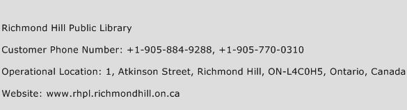 Richmond Hill Public Library Phone Number Customer Service
