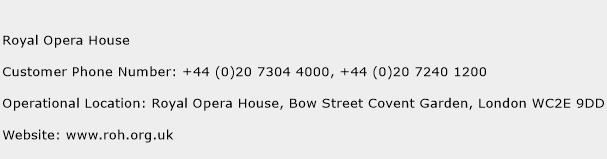 Royal Opera House Phone Number Customer Service