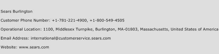 Sears Burlington Phone Number Customer Service
