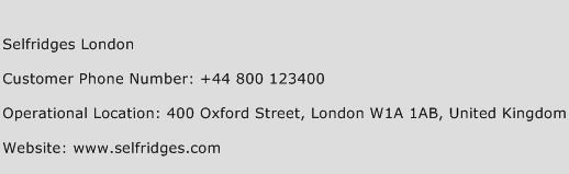Selfridges London Phone Number Customer Service