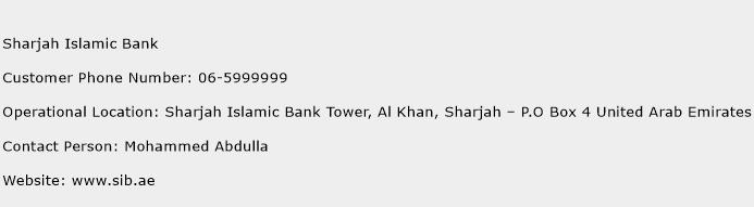 Sharjah Islamic Bank Phone Number Customer Service