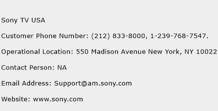 Sony TV USA Phone Number Customer Service