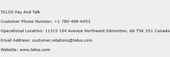 TELUS Pay And Talk Phone Number Customer Service