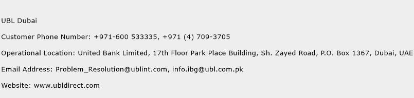 UBL Dubai Phone Number Customer Service
