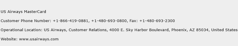 US Airways MasterCard Phone Number Customer Service
