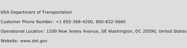 USA Department of Transportation Phone Number Customer Service