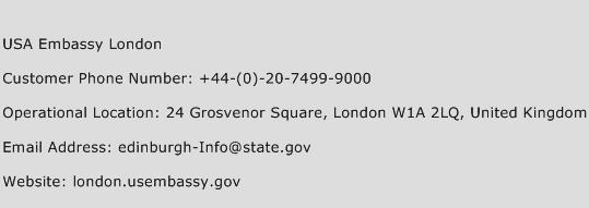 USA Embassy London Phone Number Customer Service