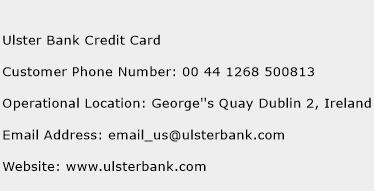 Ulster Bank Credit Card Phone Number Customer Service