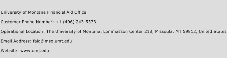 University of Montana Financial Aid Office Phone Number Customer Service