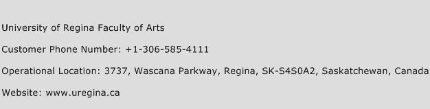 University of Regina Faculty of Arts Phone Number Customer Service