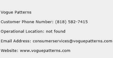 Vogue Patterns Phone Number Customer Service