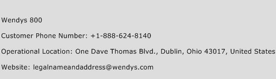 Wendys 800 Phone Number Customer Service