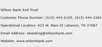 Wilson Bank And Trust Phone Number Customer Service