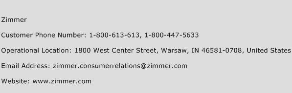 Zimmer Phone Number Customer Service